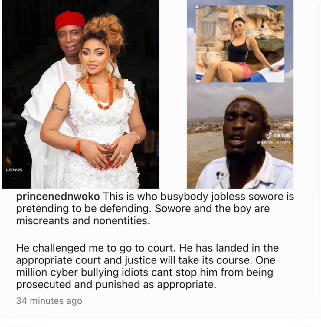 Ned Nwoko reacts after Sowore tackled him for securing remand of TikToker who claimed his wife, Regina Daniels, has a boyfriend in Abuja